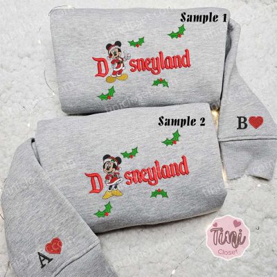 Mickey and Minnie Disneyland Christmas Embroidered Couple Shirt Disney Characters Shirt & Hoodie | soulcals.com