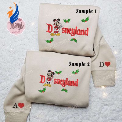 Mickey and Minnie Disneyland Christmas Embroidered Couple Shirt Disney Characters Shirt & Hoodie | soulcals.com