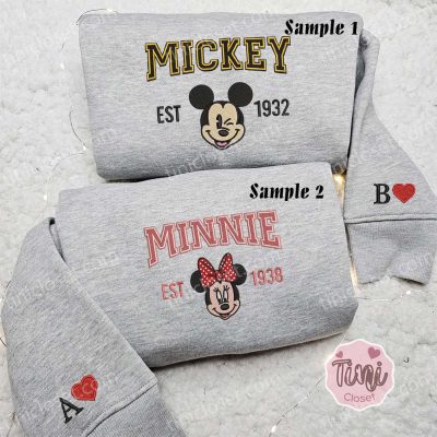 Mickey & Minnie Embroidered Hoodie Disney Couple Sweatshirt Perfect Valentine s Gift | soulcals.com