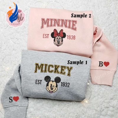 Mickey & Minnie Embroidered Hoodie Disney Couple Sweatshirt Perfect Valentine s Gift | soulcals.com