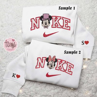 Mickey & Minnie Mouse x Nike Embroidered Couple Shirt Disney Characters Embroidered Shirt & Nike-Inspired Hoodie | soulcals.com