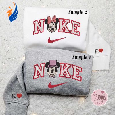 Mickey & Minnie Mouse x Nike Embroidered Couple Shirt Disney Characters Embroidered Shirt & Nike-Inspired Hoodie | soulcals.com