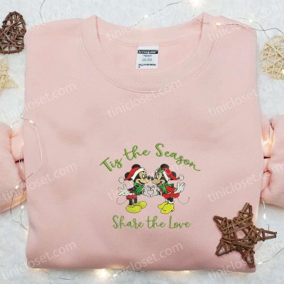 Disney Mickey & Minnie Embroidered Shirt & Hoodie Tis the Season Christmas Characters Apparel | soulcals.com