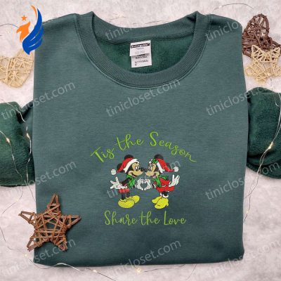 Disney Mickey & Minnie Embroidered Shirt & Hoodie Tis the Season Christmas Characters Apparel | soulcals.com