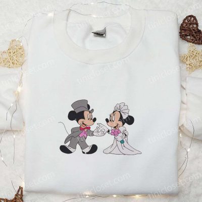 Mickey & Minnie Wedding Embroidered T-shirt Disney Characters Hoodie Perfect Valentine s Day Gift Ideas | soulcals.com