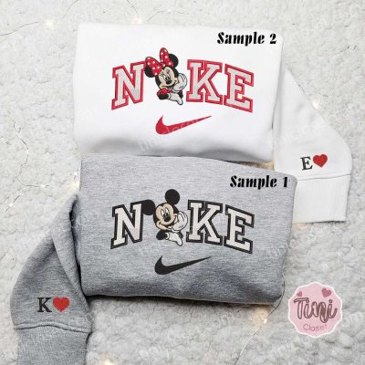 Mickey & Minnie x Nike Embroidered Couple Shirt Disney Characters Shirt Nike Inspired Hoodie | soulcals.com