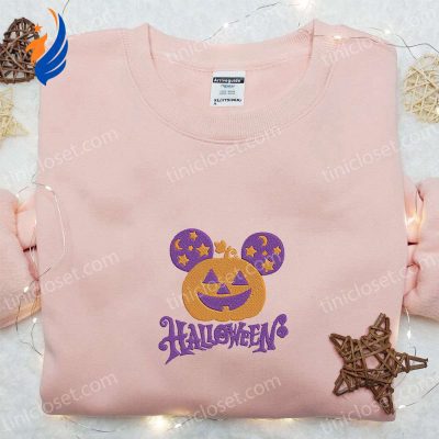Spooky and Stylish Mickey Head Pumpkin Halloween Embroidered Shirt The Perfect Disney Halloween Gift | soulcals.com