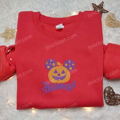 Spooky and Stylish Mickey Head Pumpkin Halloween Embroidered Shirt The Perfect Disney Halloween Gift | soulcals.com
