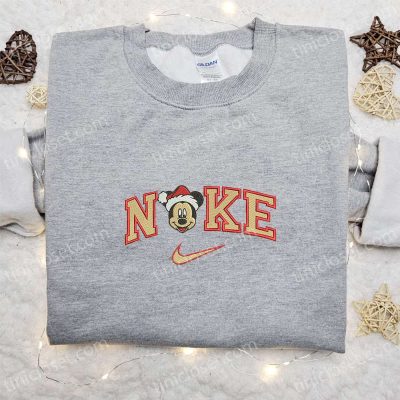 Mickey Head Santa Hat x Nike Embroidered Shirt Disney Characters Hoodie & Christmas Shirt Festive Apparel with Disney Touch | soulcals.com