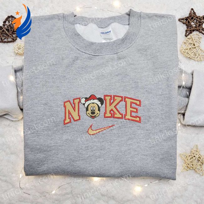 Mickey Head Santa Hat x Nike Embroidered Shirt Disney Characters Hoodie & Christmas Shirt Festive Apparel with Disney Touch | soulcals.com