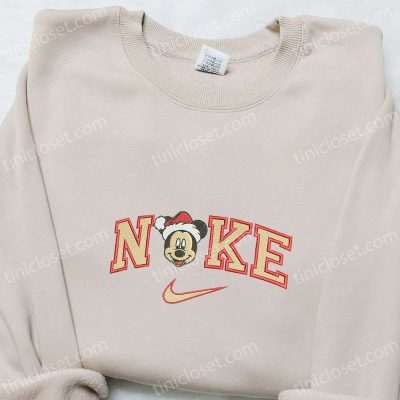 Mickey Head Santa Hat x Nike Shirt & Disney Characters Hoodie Festive Christmas Embroidered Apparel | soulcals.com