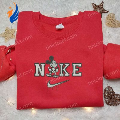 Mickey in Skeleton Costume x Nike Disney Characters Embroidered Shirt & Halloween Hoodie | soulcals.com