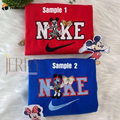 Mickey Jack Skellington And Minnie Sally Disney Halloween Nike Embroidered Sweatshirts| soulcals.com