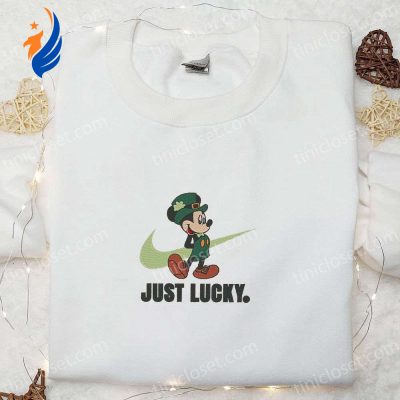 Lucky Mickey x Nike Swoosh Embroidered Shirt & Disney Characters Hoodie Perfect Saint Patrick?s Day Gifts | soulcals.com