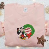 Mickey Merry Christmas Laurel Wreath Embroidered Shirt Disney Characters Embroidered Hoodie Christmas Embroidered Sweatshirt 1.jpg - demo10