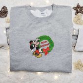 Mickey Merry Christmas Laurel Wreath Embroidered Shirt Disney Characters Embroidered Hoodie Christmas Embroidered Sweatshirt 4.jpg - demo10