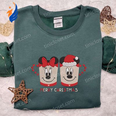 Mickey Minnie Cup Christmas Embroidered Shirt Best Disney Christmas Gift for Couples | soulcals.com