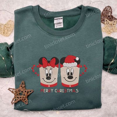Mickey Minnie Cup Christmas Embroidered Shirt Disney T-shirt Perfect Couples Christmas Gift | soulcals.com