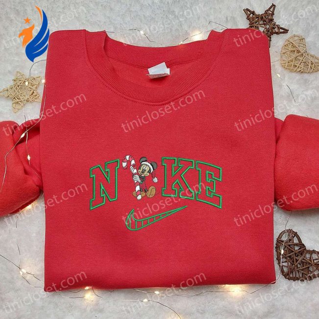 Mickey Mouse Candy Cane Xmas x Nike Embroidered Tshirt Best Christmas Gift Idea Nike Inspired Shirt | soulcals.com