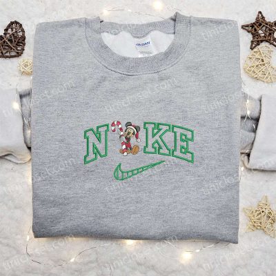 Mickey Mouse Candy Cane Xmas x Nike Embroidered Tshirt Best Christmas Gift Ideas | soulcals.com