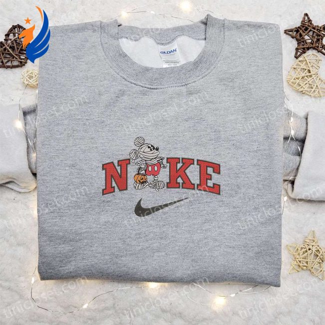 Mickey Mouse Mummy x Nike Embroidered Sweatshirt Spooktacular Halloween Gift Idea Halloween Embroidered Shirt | soulcals.com