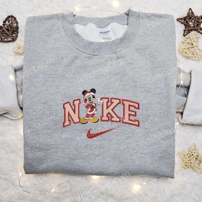 Mickey Mouse Santa x Nike Embroidered Shirt Disney Characters Hoodie & Christmas Sweatshirt Festive Disney Apparel | soulcals.com