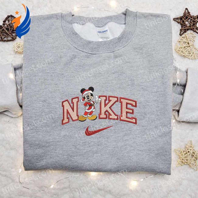 Mickey Mouse Santa x Nike Embroidered Shirt Disney Characters Hoodie & Christmas Sweatshirt Festive Disney Apparel | soulcals.com
