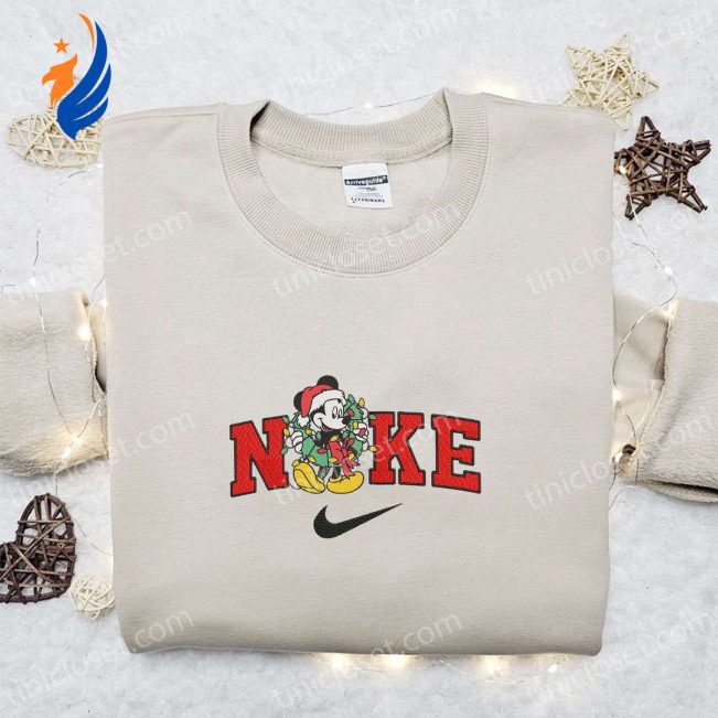 Mickey Mouse x Nike Christmas Embroidered Sweatshirt Festive Disney Characters Movie Merry Christmas Shirt Perfect Gift Idea | soulcals.com