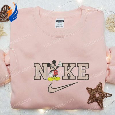 Mickey Mouse x Nike Cartoon Embroidered Sweatshirt Best Nike Inspired Hoodie Perfect Birthday Gift for Family | soulcals.com