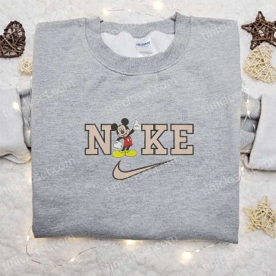Mickey Mouse x Nike Cartoon Embroidered Sweatshirt Best Nike Inspired Hoodie Perfect Birthday Gift for Family | soulcals.com