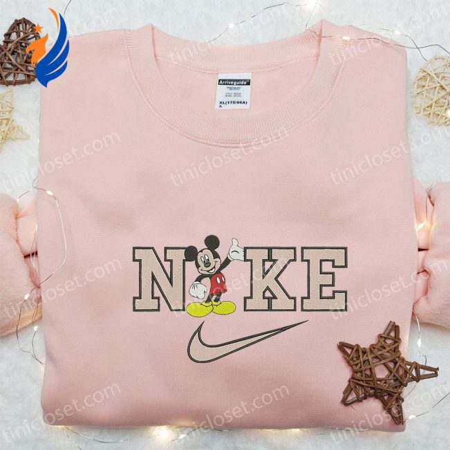 Mickey Mouse x Nike Cartoon Embroidered Sweatshirt Best Birthday Gift for Family Nike Inspired Hoodie | soulcals.com