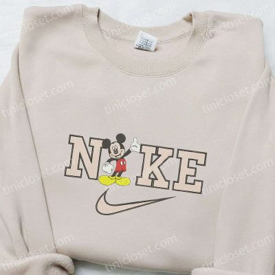 Mickey Mouse x Nike Cartoon Embroidered Sweatshirt Best Birthday Gift for Family Nike Inspired Hoodie | soulcals.com