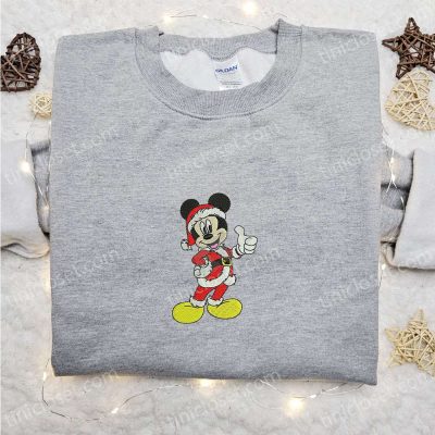 Mickey Santa Claus Embroidered Shirt & Disney Characters Hoodie Perfect Christmas Gifts for Family | soulcals.com