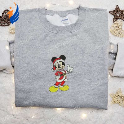 Mickey Santa Claus Embroidered Shirt & Disney Characters Hoodie Perfect Christmas Gifts for Family | soulcals.com