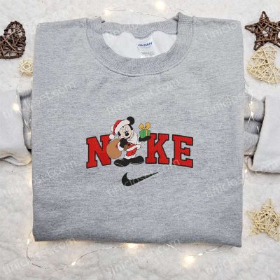 Mickey Santa Claus x Nike Christmas Embroidered Sweatshirt Disney Characters Movie Merry Christmas Shirt Best Gift Idea | soulcals.com