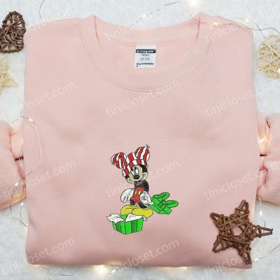 Disney Christmas Gifts Mickey Wearing Gift Hat Shirt & Characters Hoodie Perfect Family Presents | soulcals.com