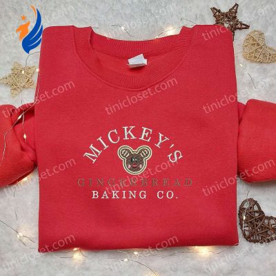 Mickey s Gingerbread Baking Co Embroidered Shirt & Disney Characters Hoodie Best Christmas Gifts for Family | soulcals.com