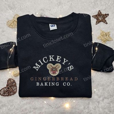 Mickey s Gingerbread Baking Co Embroidered Shirt & Disney Characters Hoodie Best Christmas Gifts for Family | soulcals.com