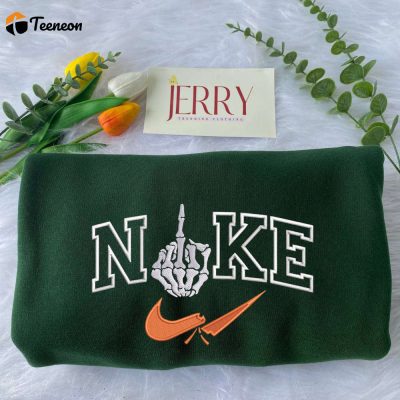 Middle Skull Finger Nike Embroidered Sweatshirt| soulcals.com