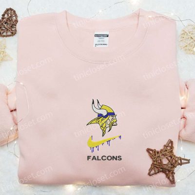 Minn Gift for Men Women Vikings Falcon x Nike Swoosh Embroidered Shirt, NFL Sports Hoodie| soulcals.com