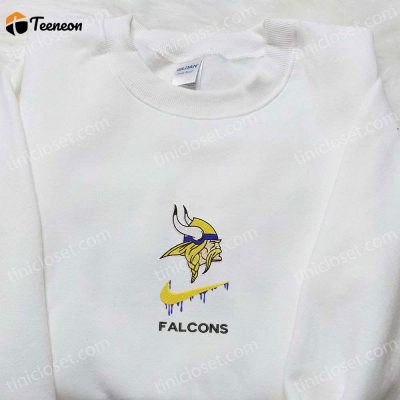 Minn Gift for Men Women Vikings Falcon x Nike Swoosh Embroidered Shirt, NFL Sports Hoodie| soulcals.com