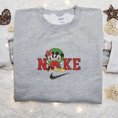 Disney Minnie & Mickey Christmas x Nike Embroidered Sweatshirt Festive Characters Movie Merry Christmas Shirt Best Gift Ideas | soulcals.com