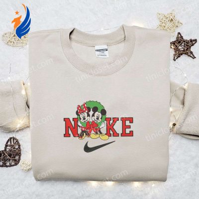 Disney Minnie & Mickey Christmas x Nike Embroidered Sweatshirt Festive Characters Movie Merry Christmas Shirt Best Gift Ideas | soulcals.com