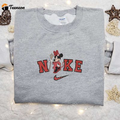 Minnie Mouse Devil Halloween x Nike Embroidered Sweatshirt, Spooky Halloween Shirt Top Halloween Gift Ideas| soulcals.com