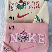 Mrs And Mr Grinch Christmas Nike Embroidered Sweatshirt, Christmas Gift for Couple| soulcals.com