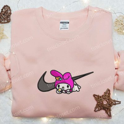 My Melody x Nike Swoosh Shirt Hello Kitty Embroidered Hoodie Nike Inspired Sweatshirt ,Stylish Cartoon Embroidered Apparel| soulcals.com