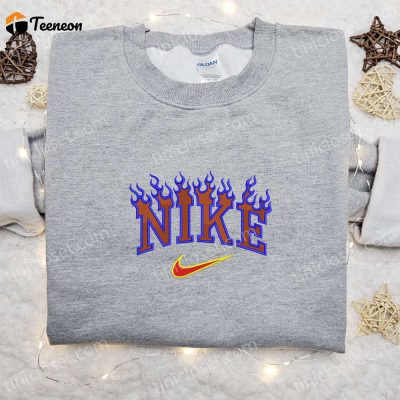 Nike Blue Fire Logo Embroidered Shirt & Hoodie B Gift for Men Women Family Gifts| soulcals.com