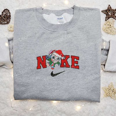 Nike Christmas x Stitch Jason Voorhees Sweatshirt Movie Embroidered Shirt, Perfect Christmas Gift| soulcals.com