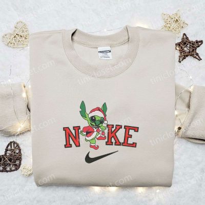 Nike Christmas x Stitch on Grinch Sweatshirt F Gift for Men Women Movie Embroidered Shirt, B Gift for Men Women Gift Ideas| soulcals.com