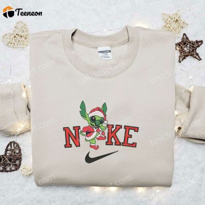 Nike Christmas x Stitch on Grinch Sweatshirt F Gift for Men Women Movie Embroidered Shirt, B Gift for Men Women Gift Ideas| soulcals.com